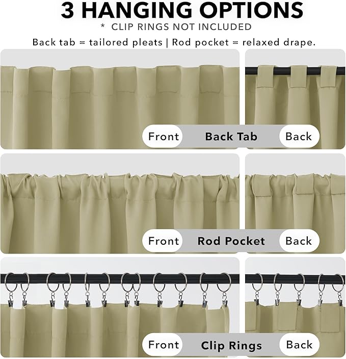Deconovo Blackout Curtains, Thermal Insulated, W70 x L108 2 Panels, Back Tab - Image 2