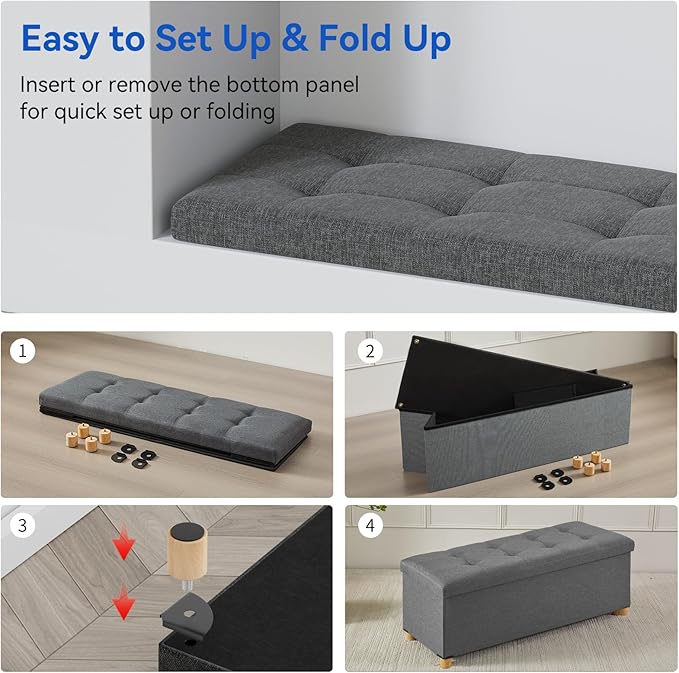BRIAN & DANY 43 Inches Folding Storage Ottoman Bench, Ottoman - Image 6