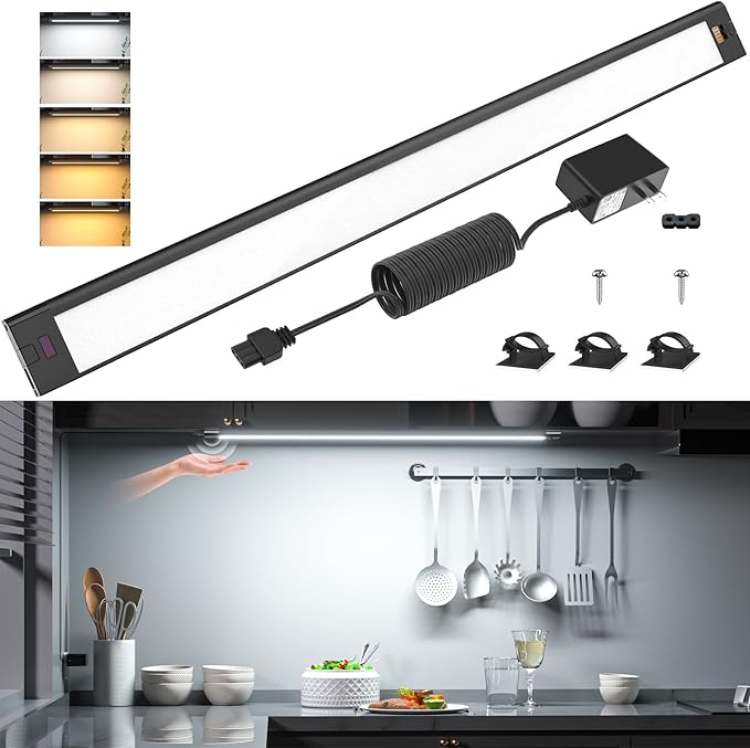 WOBANE LED Under Cabinet Lighting, 24 inch Black Cabinet Light, Hand Wave by WOBANE