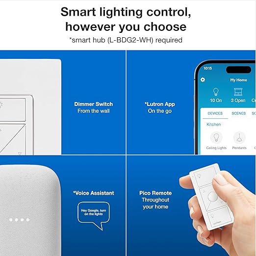 Lutron Caseta Original Smart Dimmer Switch Kit w/ Hub, - Image 4