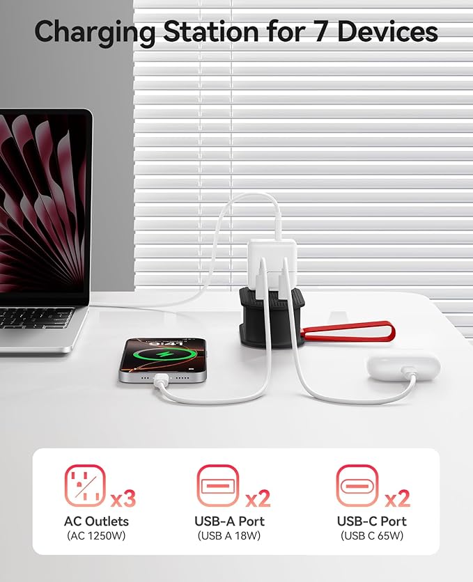 ORICO 65W USB Travel Power Strip, 7 in 1 Charging Station - Image 3