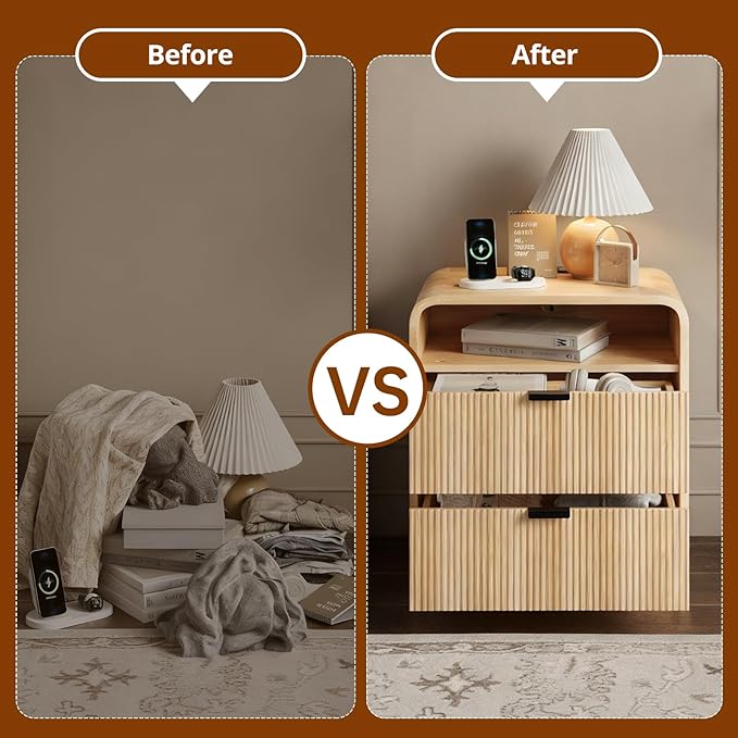 24” Fluted Nightstand Set of 2, Modern Bedside Table - Image 6