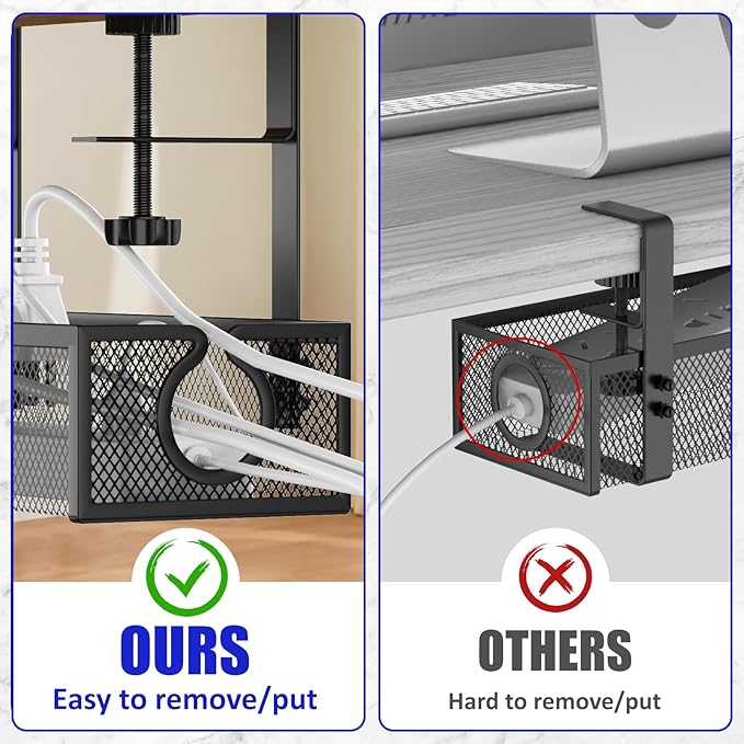REFLYING Under Desk Cable Management Tray, Metal Long Arms, No Drill Mesh Cable - Image 8