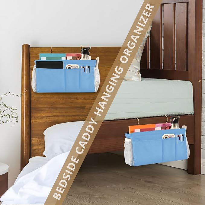 KOPIRIT Lake Blue Bedside Caddy Storage Bag Bedside Organizer - Image 7