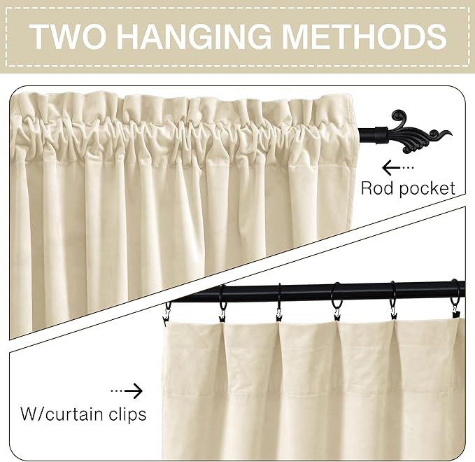 StangH Soft Beige Bedroom Velvet Curtains Farmhouse Home Decor Light Blocking - Image 2
