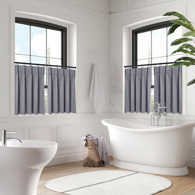 WdFour Small Pinch Pleated, Full Blackout Linen Look Window Curtains - Image 6