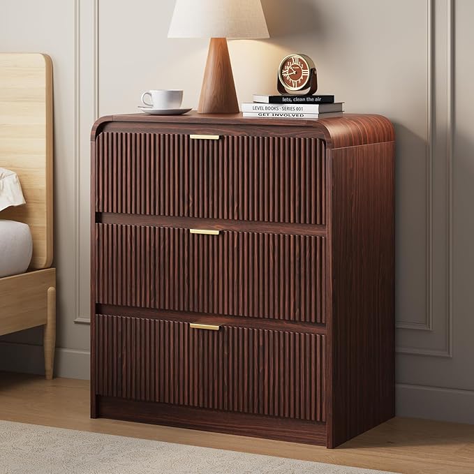 FURSUN 32" Tall Fluted Nightstand, 3 Drawers Wooden End Table w/Storage - Image 8