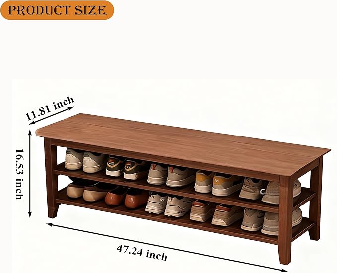 Shoe Rack Bench for Front Door Entrance, Solid Wood Shoe Bench for Closet - Image 3