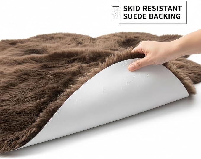 Genuine Dark Brown Sheepskin Rug, Real Fluffy Quad Pelt 4x6 ft Fur Area Rug - Image 4