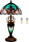 WERFACTORY Tiffany Style Table Lamp Green Stained Glass Liaison Lamp 12X12X22 by WERFACTORY