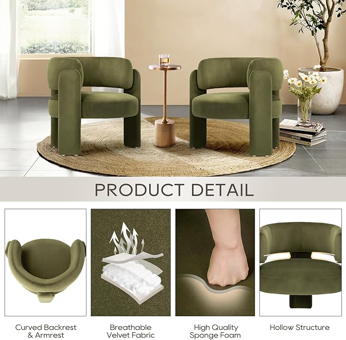 COLAMY Modern Velvet Accent Chair, Upholstered Barrel Chair, Comfy Side Arm - Image 3
