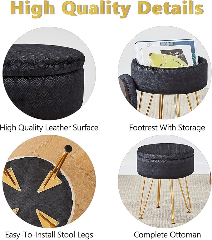 Cpintltr Modern Velvet Foot Rest Stool Upholstered Round Storage Ottomans - Image 5
