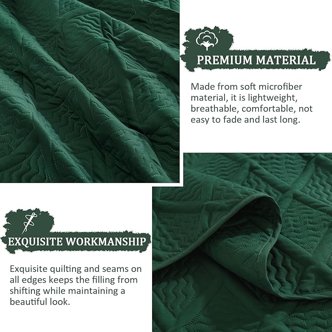 Yiran California King Quilt Set, Emerald Green Oversized Bedspread Bedding Set - Image 5