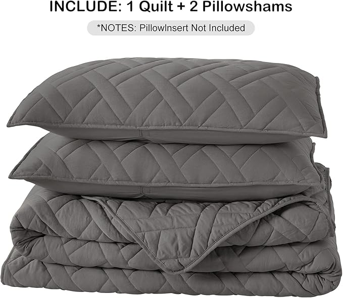 HORIMOTE HOME Quilt Set Queen Size Grey, Classic Geometric Diamond Stitched - Image 7