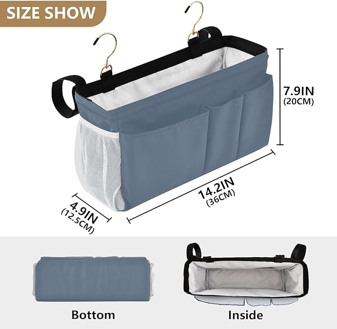 KOPIRIT Dusty Blue Bedside Caddy Storage Bag Bedside Organizer - Image 4