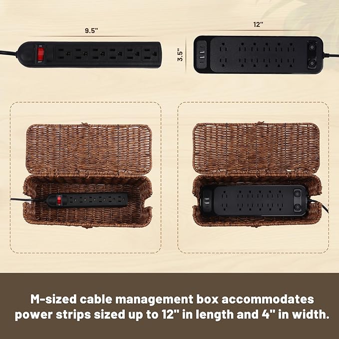 BROWNLILY Cable Management Box, Rattan Style Cord Organizer - Image 4
