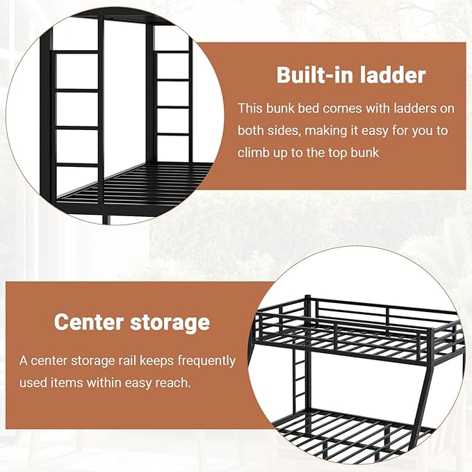 Twin XL Over Queen Bunk Bed Frame, Heavy Duty Metal Loft Bed - Image 5