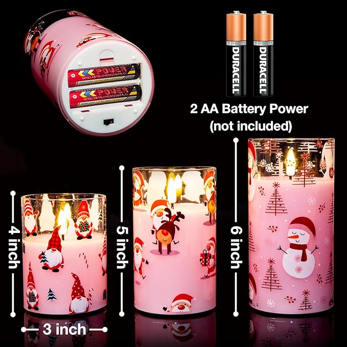 Eywamage Pink Christmas Flameless Pillar Candle - Image 2