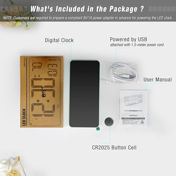 KOSUMOSU Alarm Clock for Bedroom, 6.7in Small Digital Clock, Auto Dimming - Image 4