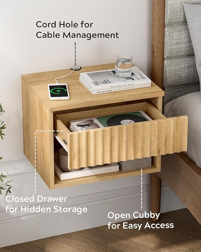 Small Floating Nightstand Set of 2, Modern Fluted Night Stand - Image 4