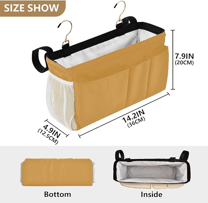 KOPIRIT Mustard Yellow Bedside Caddy Storage Bag Bedside Organizer - Image 4
