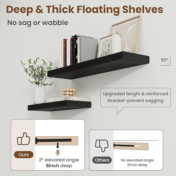 Axeman Square Floating Shelves for Wall, 4 Pack Wall Mounted Floating Shelf - Image 4