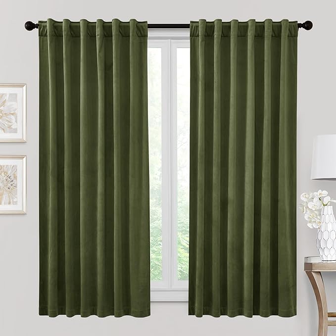 RYB HOME Velvet Curtains 72 inches Length, Back Tab & Rod Pocket Soft Fabric by RYBHOME