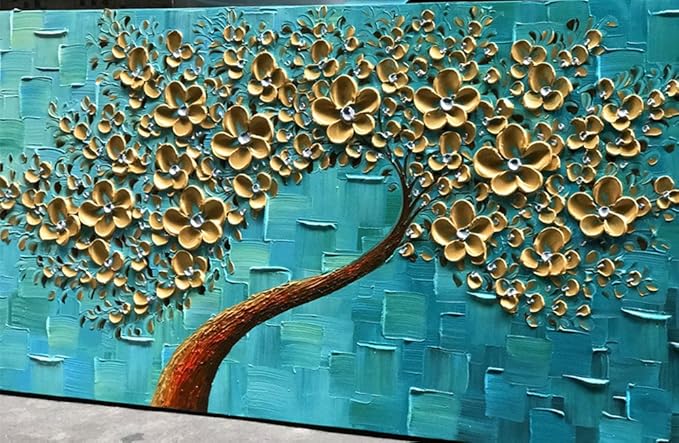 YaSheng Art - Handmade 3D Golden Flowers Artwork Oil Painting On Canvas Texture - Image 2