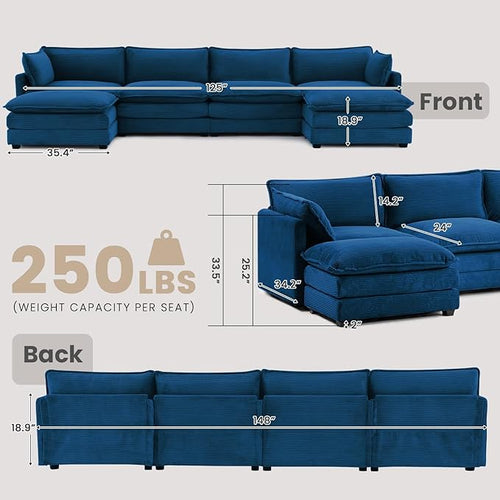 148'' Sectional Modular Cloud Couch, Oversized U Shaped 4 Seat Sofa - Image 2