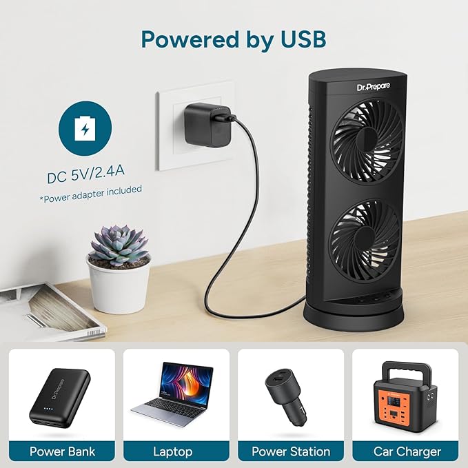 Dr. Prepare Tower Fan Oscillating Fan, Portable Desk Fan - Image 3