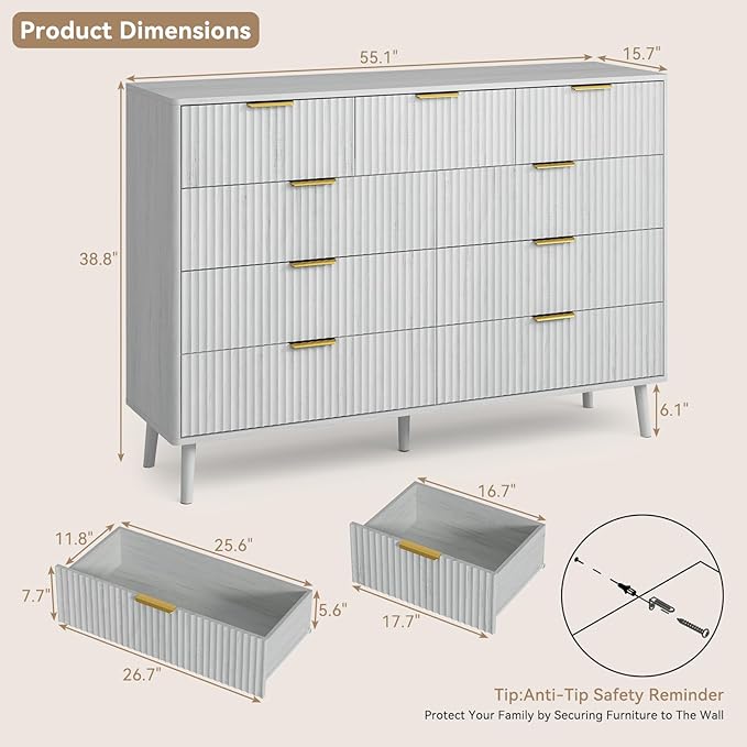 CARPETNAL Fluted 9 Drawer Dresser - Image 2
