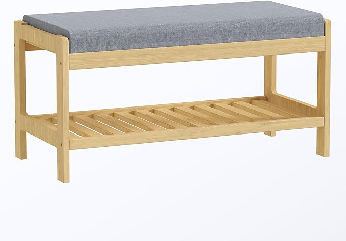 Shoe Bench Entryway, Solid Wood 2-Tier Shoe Rack Bench by Unknown
