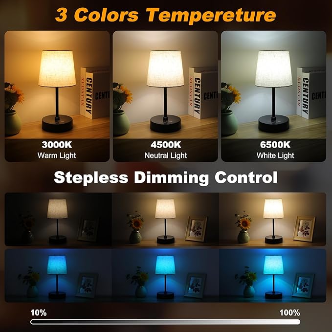 Ascher Small Bedside Table lamp, RGB Color Changing Lamps, 3 Color Temperatures - Image 2