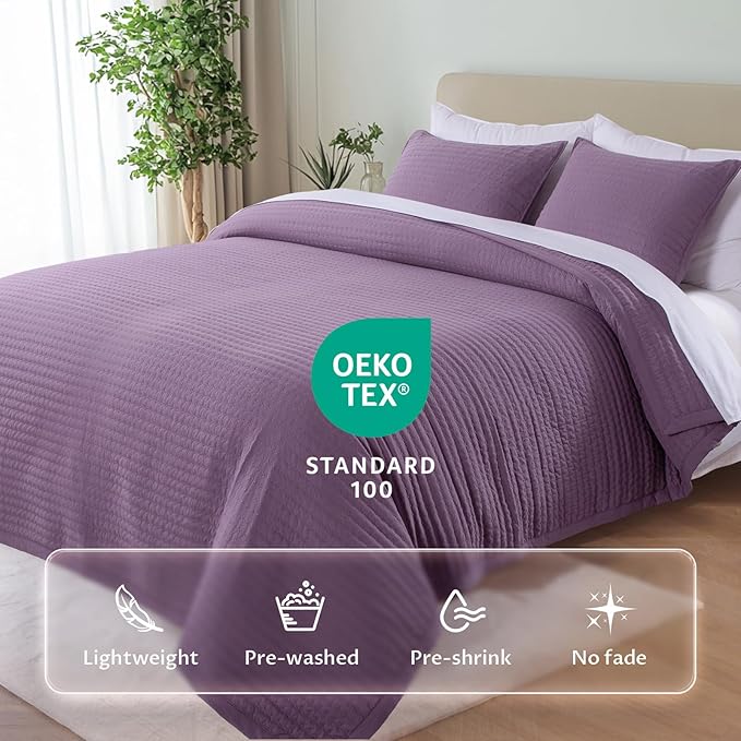 KASENTEX Twin Quilt Set 68"x86" – Soft Washed 3-Layer Lightweight Bedspread - Image 2