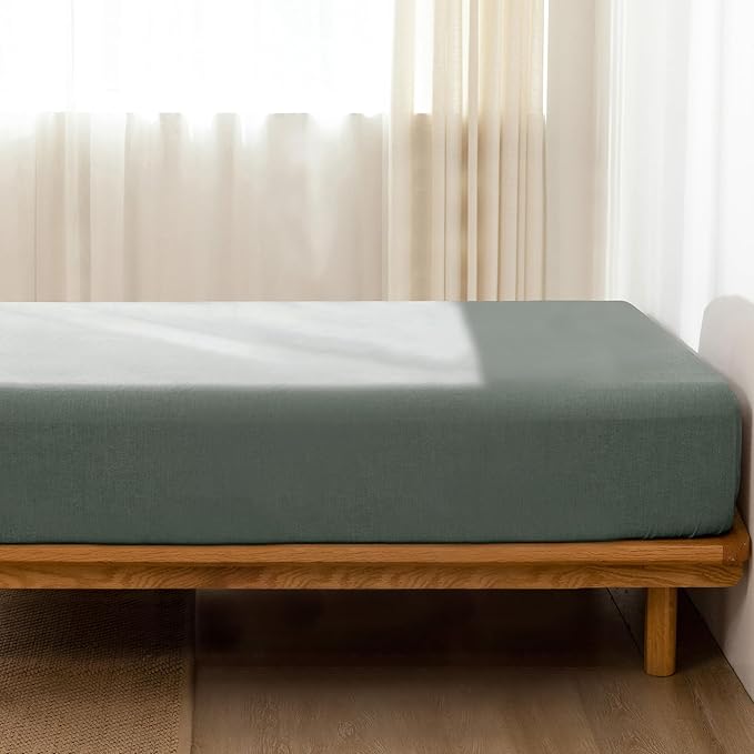 MooMee Fitted Bottom Sheet Only 100% Washed Cotton Linen Like Textured - Image 3