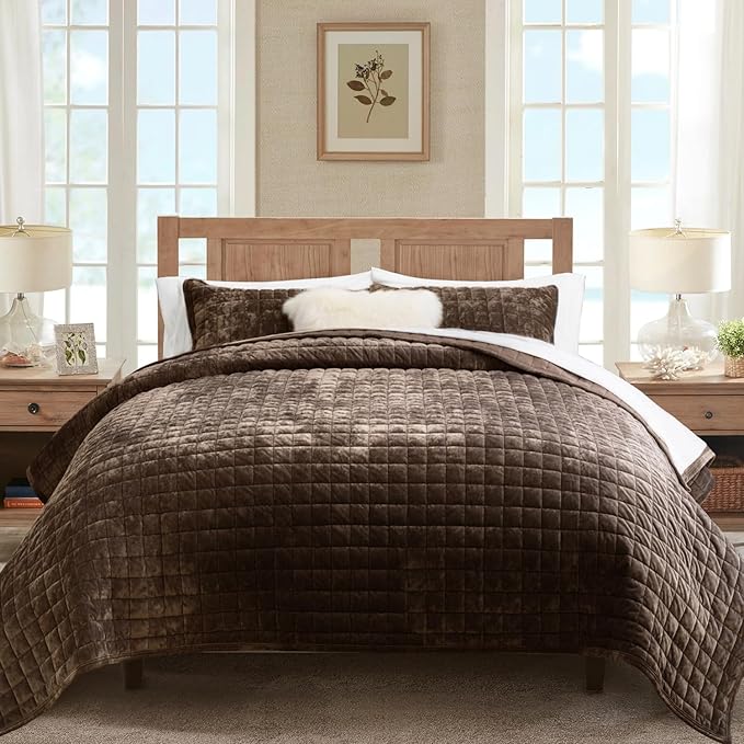 RECYCO Luxury Velvet Quilt Set Full Queen Size Bedding Sets, Ultra Soft Velvet - Image 2