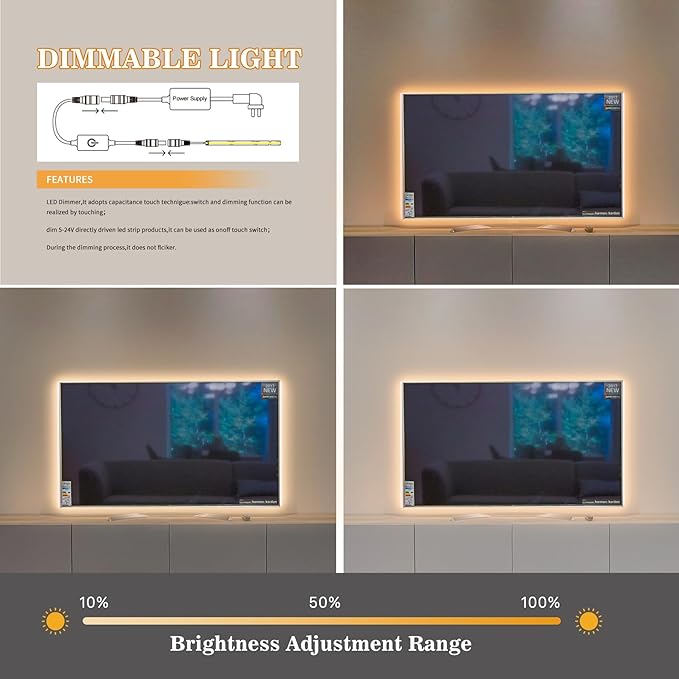 COB LED Strip, LED Strip Lights 3M/9.84ft, Touch Dimmable LED Strips, 2700K - Image 7