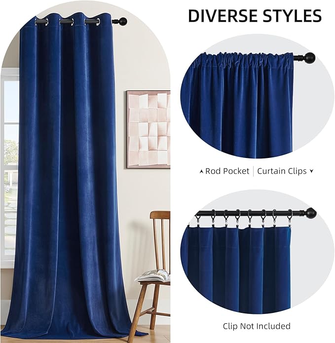 Joydeco Blue Velvet Blackout Curtains 84 Inch - Image 2