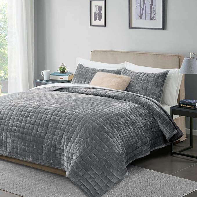 RECYCO Luxury Velvet Quilt Set King Size, Lightweight Velvet Comforter Set - Image 8