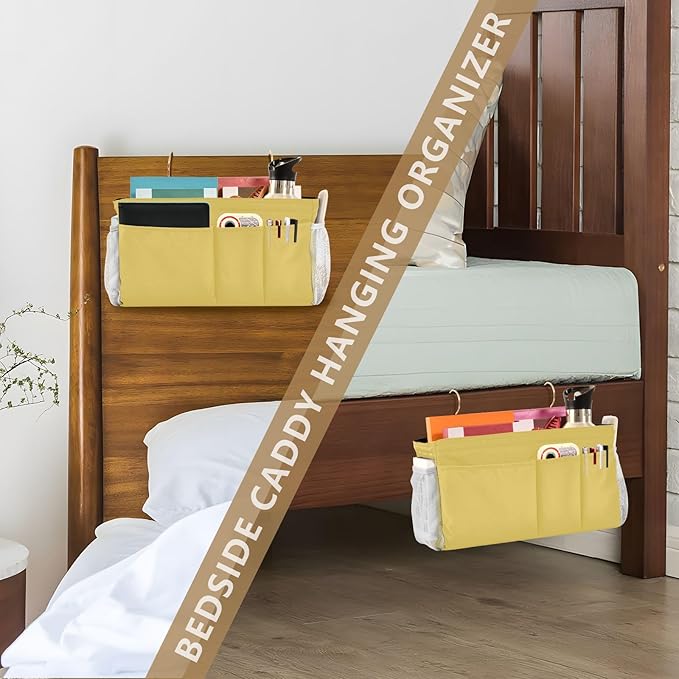 KOPIRIT Lemon Yellow Bedside Caddy Storage Bag Bedside Organizer - Image 7