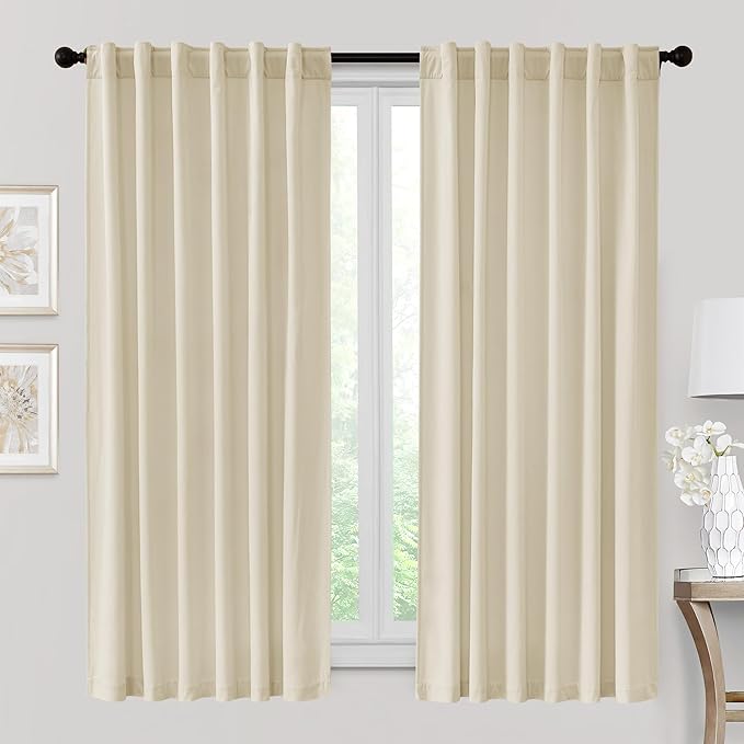 RYB HOME Beige Velvet Curtains 72 inches Length by RYBHOME