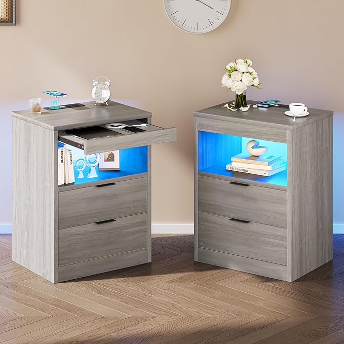 Tiptiper LED Nightstand Set of 2, Night Stand by Tiptiper