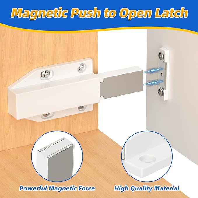 Push to Open Drawer Latch Jiayi 6 Pack Heavy Duty Magnetic Cabinet Latches - Image 7
