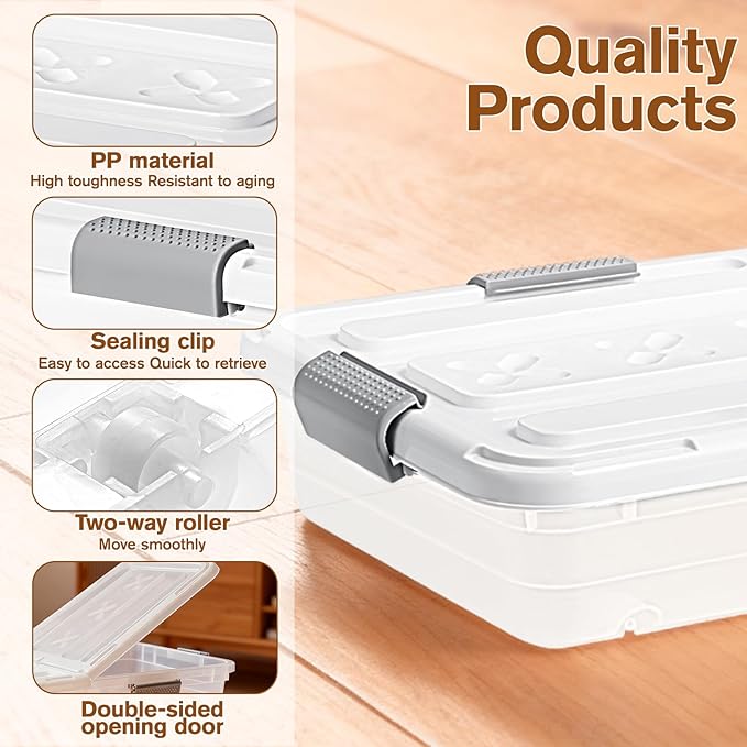 4 PCS*49 Qt Wheeled Latching Under Bed Storage, Double Opening Lids Stackable - Image 3