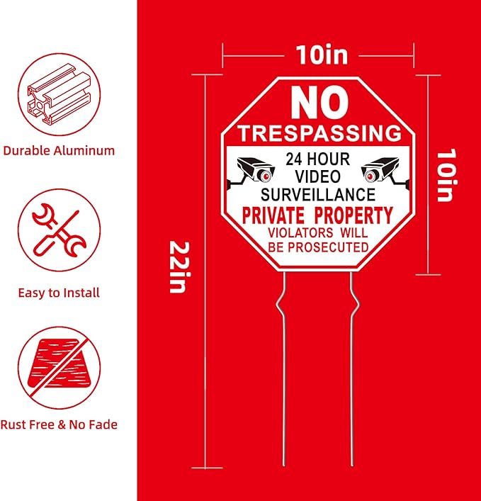 GXGGUS NO Trespassing Signs Private Property Video Surveillance Sign, - Image 2