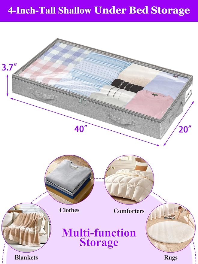 Under Bed Storage, Below 4 Inches High Underbed Storage Containers Low Profile - Image 3