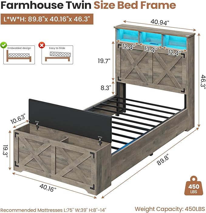 Hasuit Farmhouse Bed Frame Twin Size - Image 2