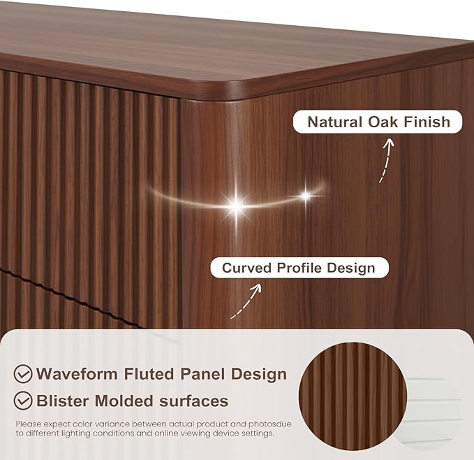 Fluted 6 Drawers Dresser for Bedroom, Wooden Dresser TV Stand, Wood Drawer - Image 3