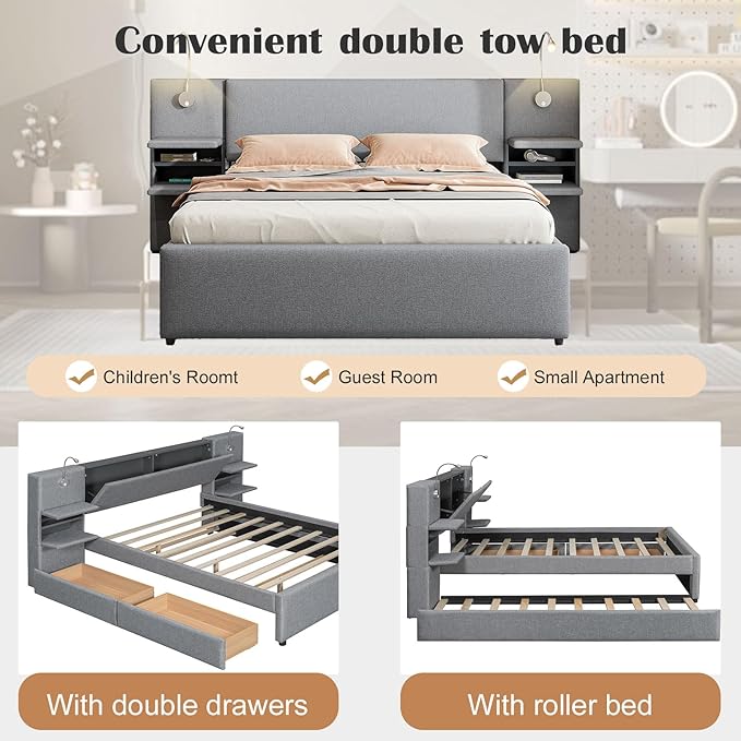 Luxury Queen Bed Frame, Queen Size Trundle Bed Frame - Image 7