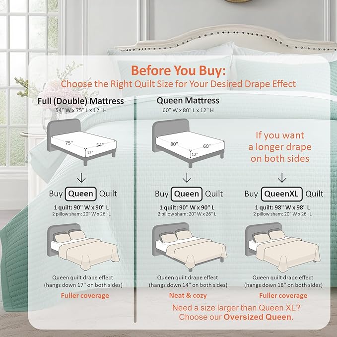 KASENTEX Queen Quilt Set 90"x90" – Soft Washed 3-Layer Lightweight Bedspread - Image 3